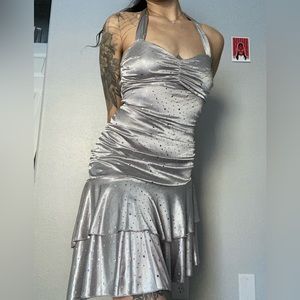 Silver sequin prom dress